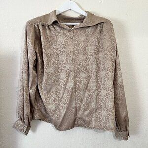 Vintage Epitome Womens Long Sleeve Floral Jacquard Blouse Size 14 Gold Buttons